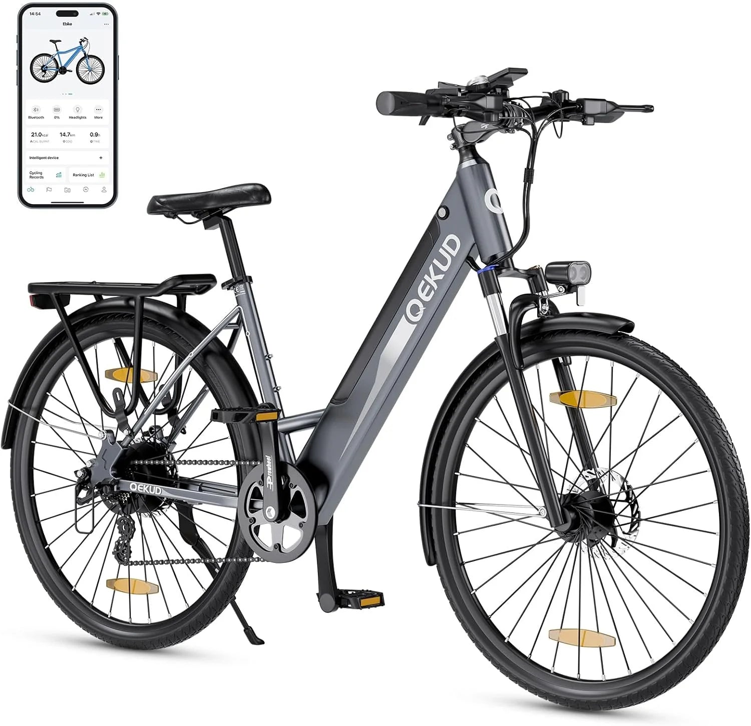 Elektrische fiets, 26/27,5 inch, met 36 V 12,5 Ah Li-Ion accu, 250 W motor, bereik tot 100 km in hybride modus(26 inch, grijs)