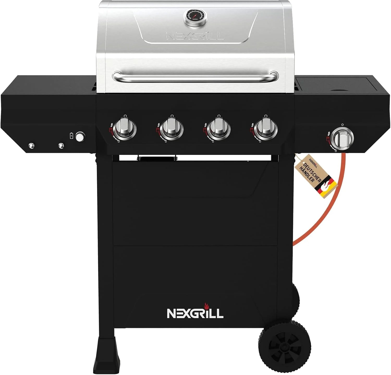 Nexgrill Classic Gasbarbecue met 4 branders en zijbrander, premium roestvrij stalen Even-heat-systeem, tuin- en balkonbarbecue, evenementen