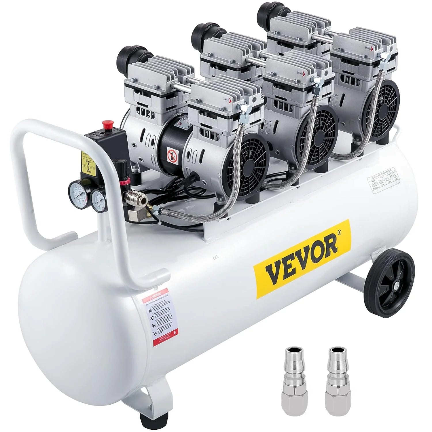VEVOR Fluisterstille compressor, olievrij, luchtcompressor, 100 liter, perslucht, stil, met 2 manometers voor thuisreparatie, reiniging van vloerverwarming, plaatlak, stalen luchtpistool,