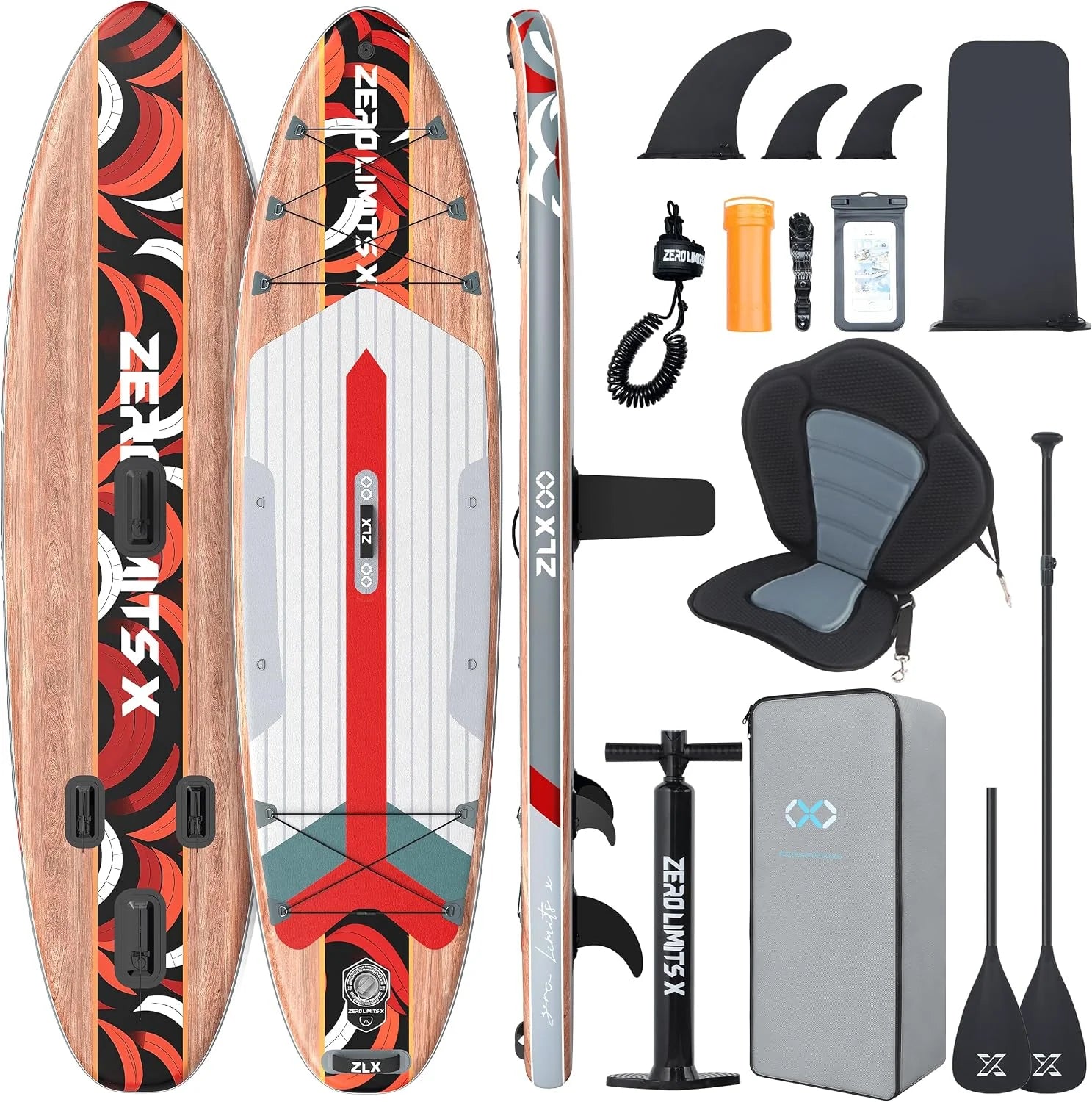 ZLX Opblaasbare SUP 10'6" Paddleboard voor Volwassenen – Antislip Stabiel Deck, Unieke Middenvin, Inclusief Premium Accessoires, Geschikt voor Beginners en Gevorderden