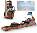PASYOU Roeitrainer voor thuissportschool, eikenhout vouwroeimachine met Bluetooth en verstelbare tablethouder, 350 lbs gewichtscapaciteit, waterroeimachine compatibel met Kinomap APP
