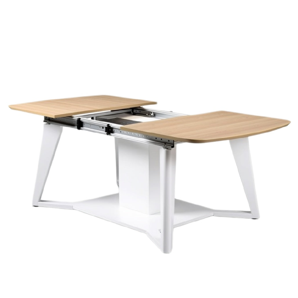 Moderne Uitschuifbare Eettafel met Houten Blad en Wit Onderstel