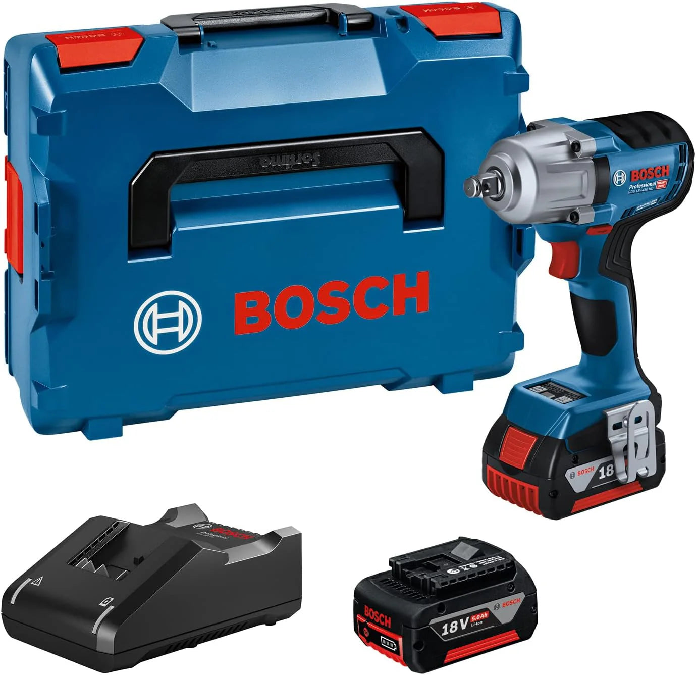 Bosch Professional accuslagmoeraanzetter GDS 18V-450 HC (aanhaalmoment 450 Nm, losbreekmoment 800 Nm, incl. 2 x 5,0 Ah accu's, oplader, L-BOXX)