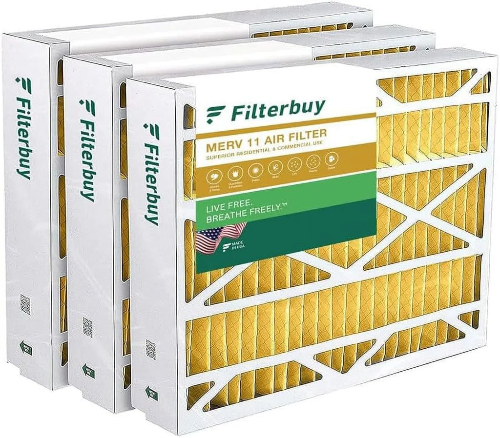 Filterbuy 24x25x5 MERV 11 Pleated HVAC AC Furnace Air Filters for Carrier FILXXCAR0024 (3-Pack)