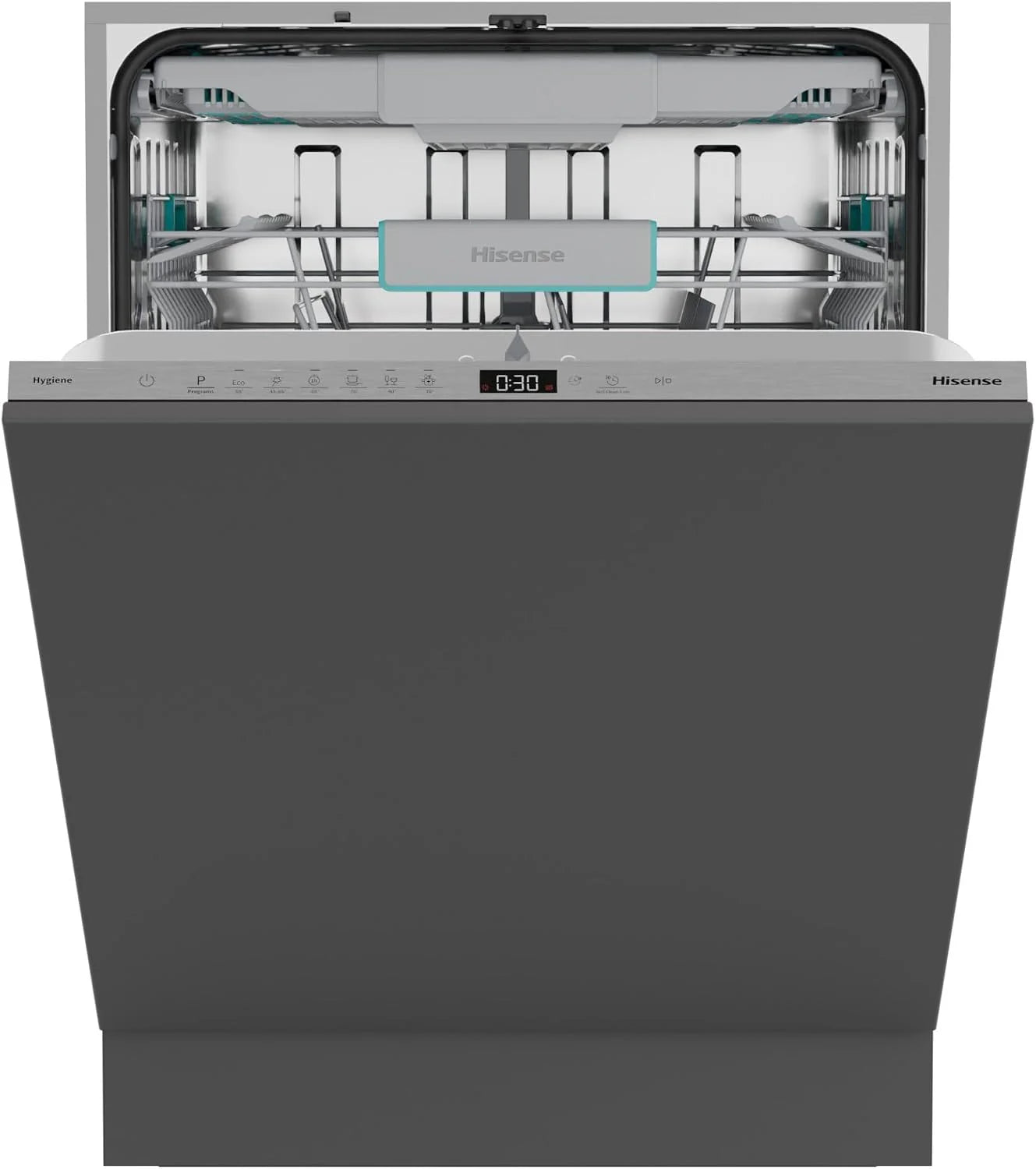 Hisense HV16B, geïntegreerde vaatwasser, klasse B, 16 couverts, 40 dB, 8 programma's, touch-bediening, snelle reiniging, automatisch openen van de deur, resterende tijd, 9,5 l