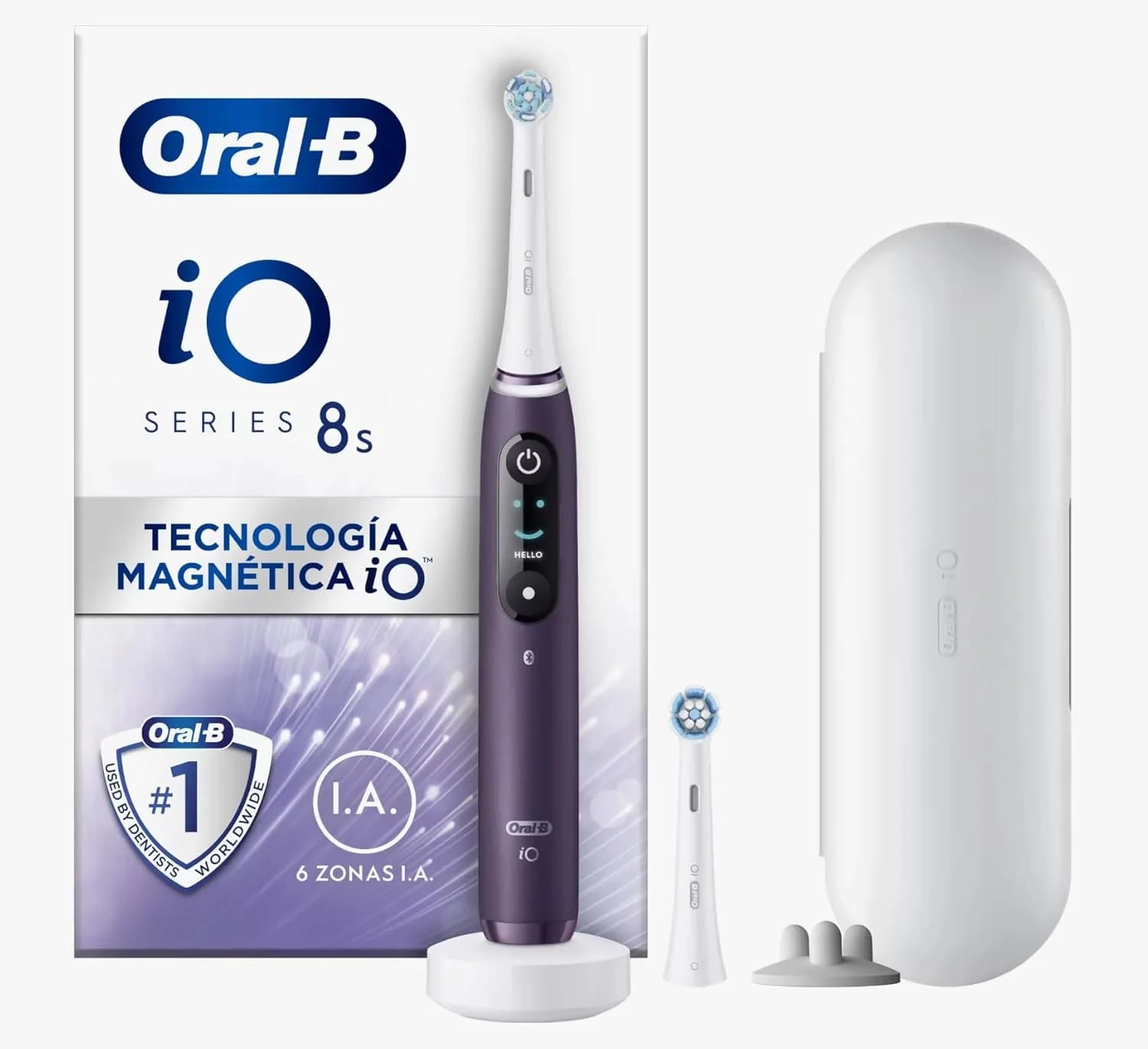 Oral-B iO 8S elektrische tandenborstel, 2 tandenborstelkoppen, 1 reisetui, ontworpen door Braun