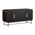 Moderne Zwarte Dressoir met Gestreepte Deuren en Stalen Onderstel