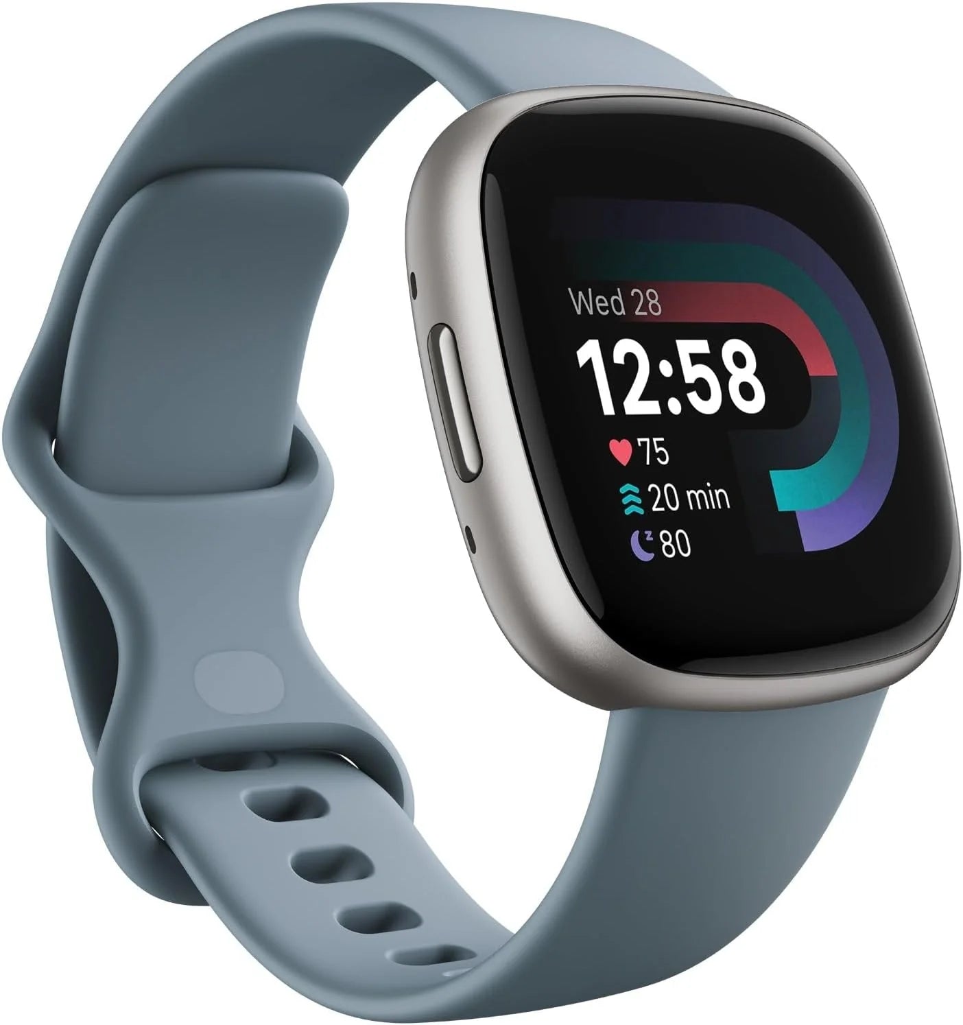 Fitbit Versa 4 - Sportieve smartwatch met ingebouwde gps en een batterijduur tot 6 dagen. Compatibel met Android en iOS.(Denimblauw/platina aluminium)