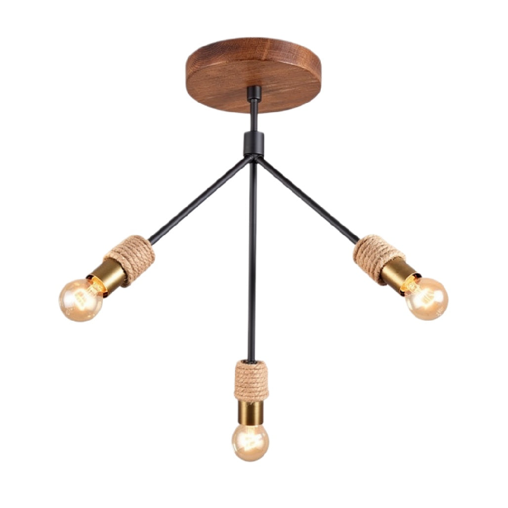 Moderne Hanglamp met Drie Lichten en Houten Plafondbevestiging