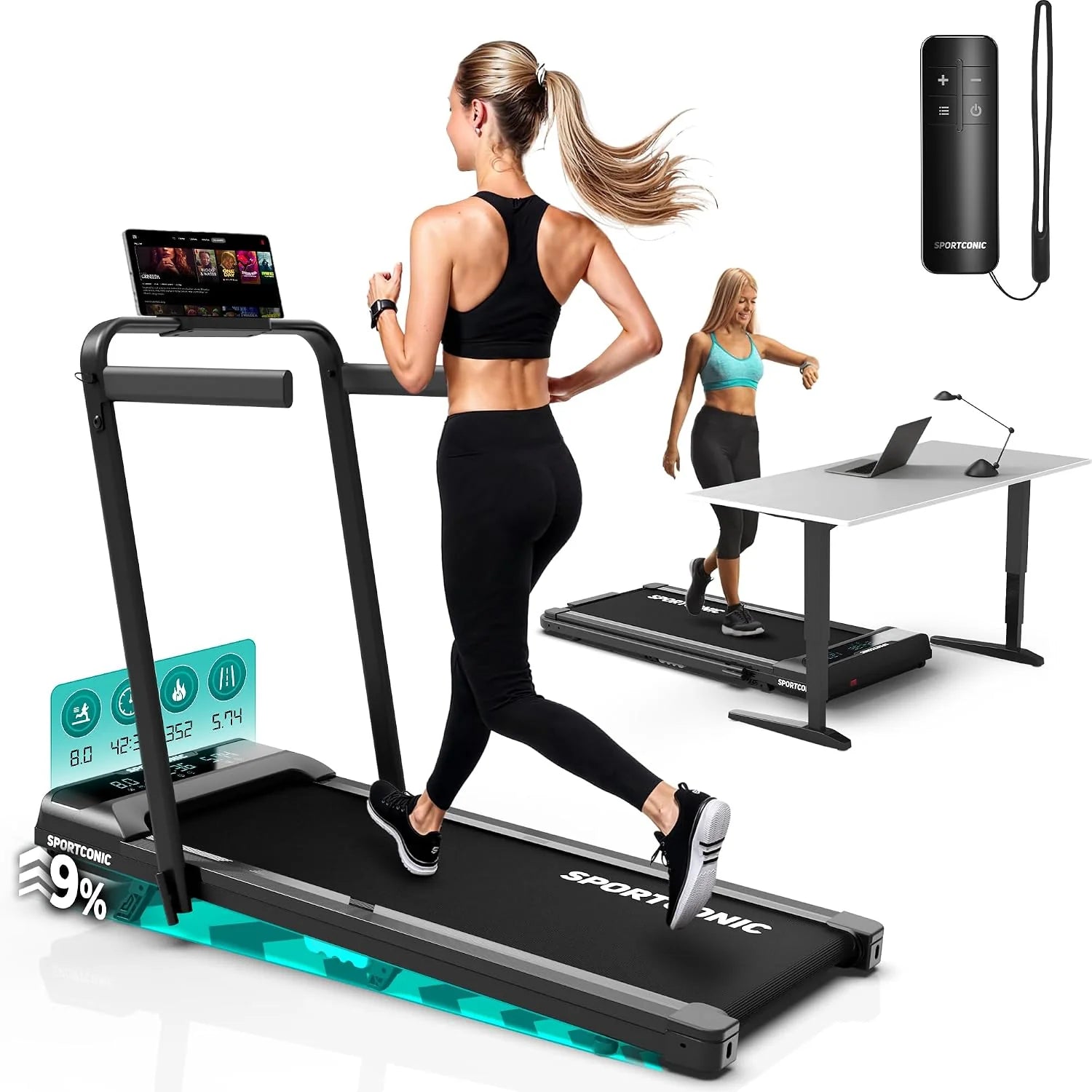 Sportconic Loopband voor Thuis, Walking Pad, Wandelband met Helling, Elektrische Compacet Loopband Voor Onder Bureau(1-12 km/h (P106FA)/Excl. Beschermmat)