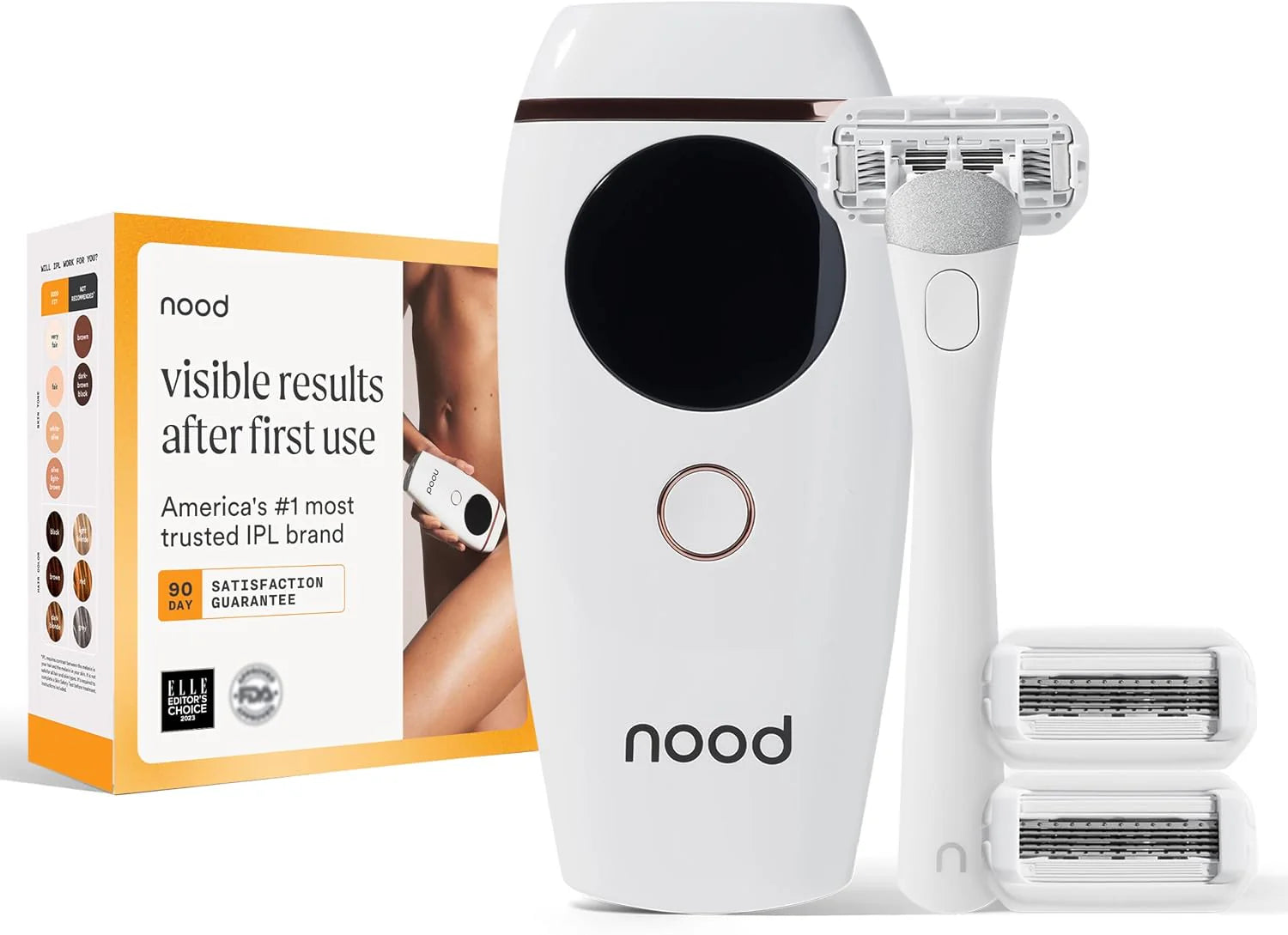Nieuwe Nood™ Flasher 2.0 + scheerstarterkit - IPL Laser Ontharingsapparaat voor vrouwen en mannen met navulbare 5-mesjes - Pijnloze IPL-ontharing werkt overal waar(1 count (Pack of 1)/Glanzend wit)