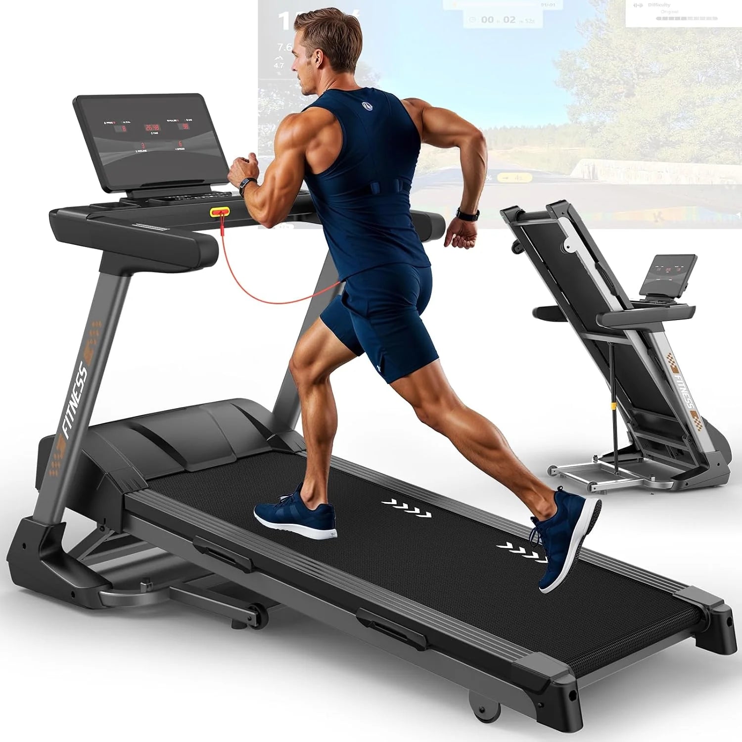 Loopband voor thuis, opvouwbare loopband met helling compatibel met app: T500 motor 3,75 pk draagvermogen 150 kg 18 km/u |T800 5,25 pk draagvermogen 160 kg