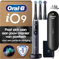 Oral-B iO 9 Zwarte Elektrische Tandenborstel, 3 Opzetborstels, 1 Oplaadreisetui, 1 Etui voor de oplafder,1 Opzetborstel houder