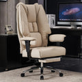 EXCEBET Ergonomische Bureaustoel 200kg - Slijtvast PU Leer  3D Reliëf - Extra Brede Zitting (57,5cm) metPocketvering - Luxe Directiestoel met Voetensteun  135° (Lichtgroen)(Beige-1)