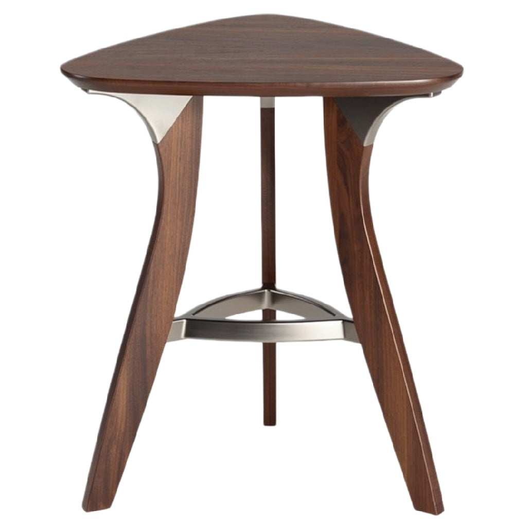 Moderne Driehoekige Houten Tafel met RVS Onderstel