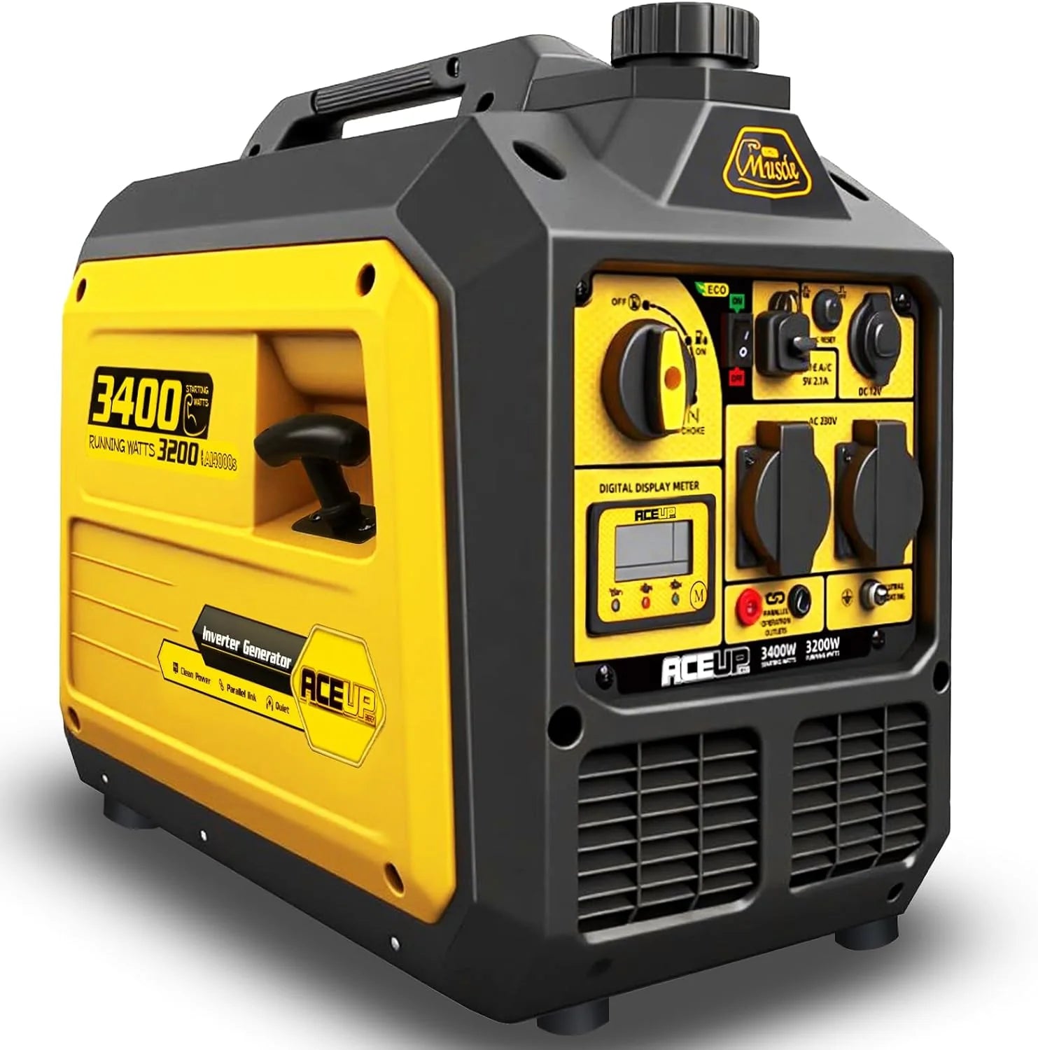 Aceup Energy inverter-stroomgenerator 3400 Watt, benzine, stroomgenerator met 230V 12V USB stopcontacten, noodstroomaggregaat voor camping, stroomuitval