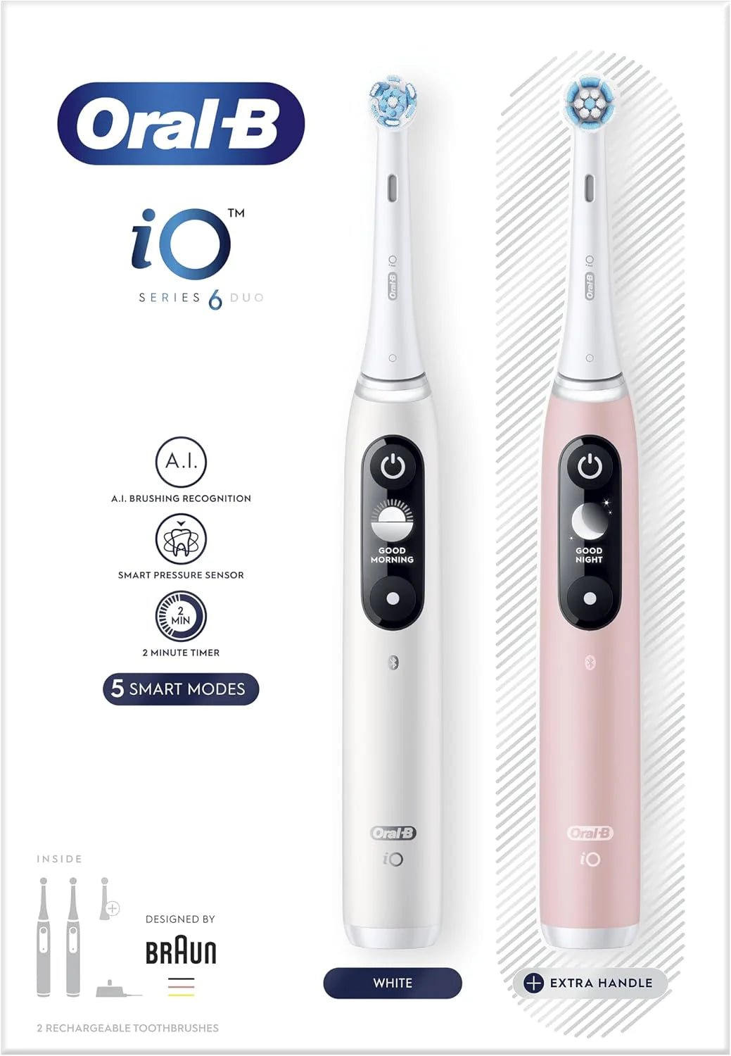 Oral-B iO 6 Oral-B iO 6 Dual Pack, White  Rose Elektrische Tandenborstels, 3 Opzetborstels