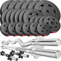 Hop-Sport Halterschijven van 125 kg, Set met 1 x Lange Halterstang 167 cm, 1 x Curl Stang 120 cm, 2 x Korte Halters 45 cm - Complete Set voor Fitness Bodybuilding(SET 125 kg)