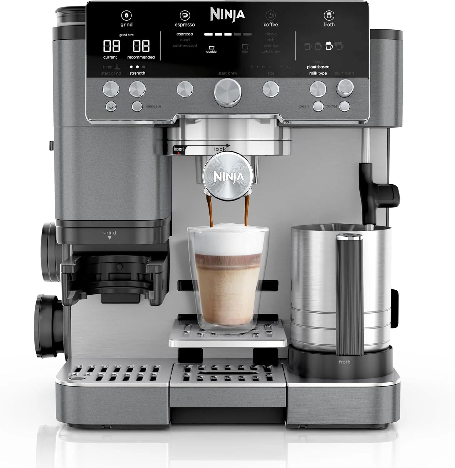 Ninja Luxe Premier 3-in-1 koffiezetapparaat, espresso, cold brew koffie en filterkoffie, 4 automatische voorinstellingen voor schuim, Donkergrijs ES601EUGM