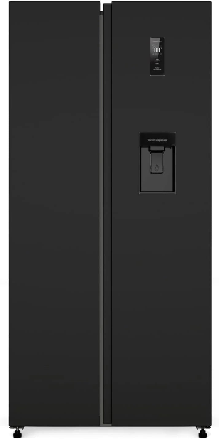 PKM SBS480NFWDBJ Koel-vriescombinatie, Side by Side, zwart, 444 liter netto-inhoud, energie-efficiëntieklasse E, snelvries-modus, NoFrost, display, touch control, waterdispenser