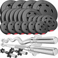 Hop-Sport Halterset 105 kg Lange Halterstang, Super Curl of Curl Stang, 2x Korte Halters, Gewichten 4x10kg / 6x5kg / 4x2,5kg / 6x1,25kg (105kg - Lang Halter, SZ-stang  korte halters)