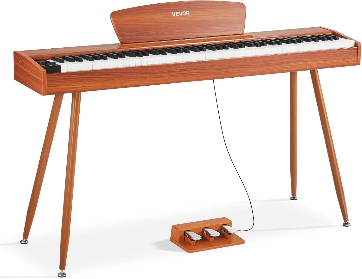 VEVOR Digitale piano, 88 toetsen, volledig gewogen aanslagdynamisch, E-piano met meubelstandaard, voeding, drievoudig pedaal, 680 tonen, ondersteunt draadloze verbinding, met hoofdtelefoon, voor(Stand voor vier poten/Kleur: hout.)