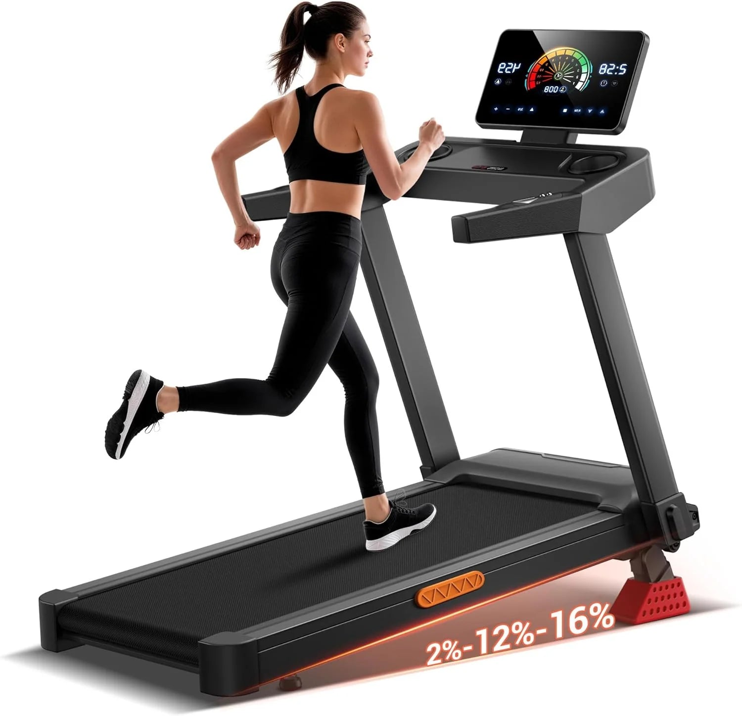 LONTEK Loopband voor thuis met helling 16%, maximale snelheid 14 km/u,loopband inklapbaar met hartslagmeter, wandelpad stille 3.5 PK motor en LED-display, maximale belasting 180 kg(Zwart)