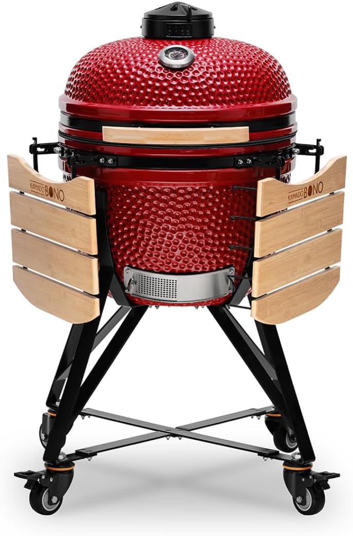 Kamado BONO BBQ houtskool - Kamado XXL keramische grill Ø 64 cm met 10 kookgerei - rode houtskoolgrill met extra keukengerei(52 cm)