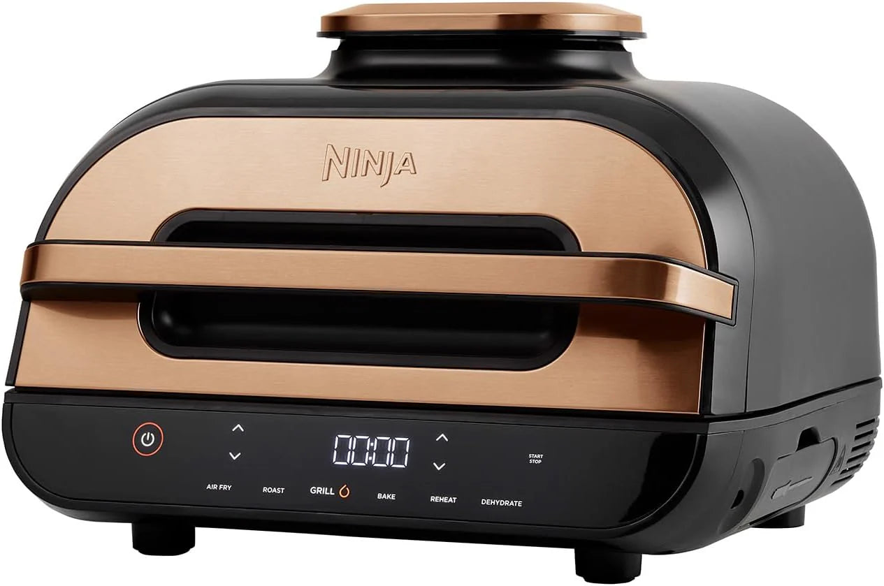 Ninja Foodi MAX PRO Grill, Vlakke Plaat  Airfryer met Digitale Meter, 3,8L, 7 Kookfuncties in 1, Grillen, Airfryen, Bakken, Braden en Meer, Vaatwasmachinebestendige Onderdelen, Zilver/Zwart AG651EU(6 Kookfuncties/3.8L/Koper/Zwart)