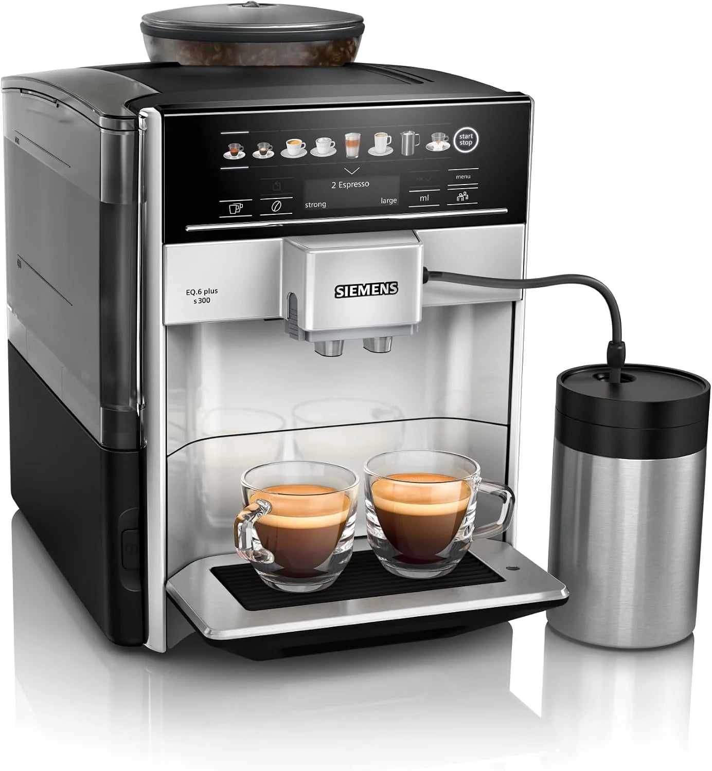 Siemens, EQ6 plus s500, TE655203RW, volautomatische koffiemachine, melksysteem, 12 koffiespecialiteiten, automatische zelfreiniging van het melksysteem, keramische molen, touchscreen, melkcontainer(TE653M11RW)
