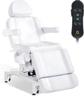 BarberPub Elektrische schoonheidsstoel met 3 motoren, inklapbare massagetafel en in hoogte verstelbaar tot 18 cm, 180° draaibare armleuningen, tatoeagetafel voor SPA salon 0754 (Zwart/kunstleer)(Wit)