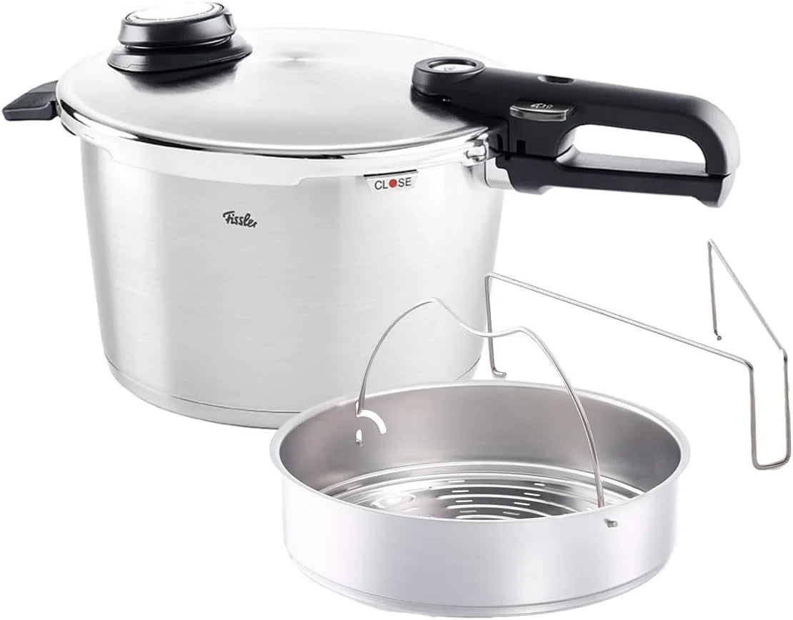 Fissler Vitavit Premium/snelkookpan (8 L, Ø 26 cm) roestvrij stalen stoompan, 4 gaarstanden, incl. inzetstuk - inductie