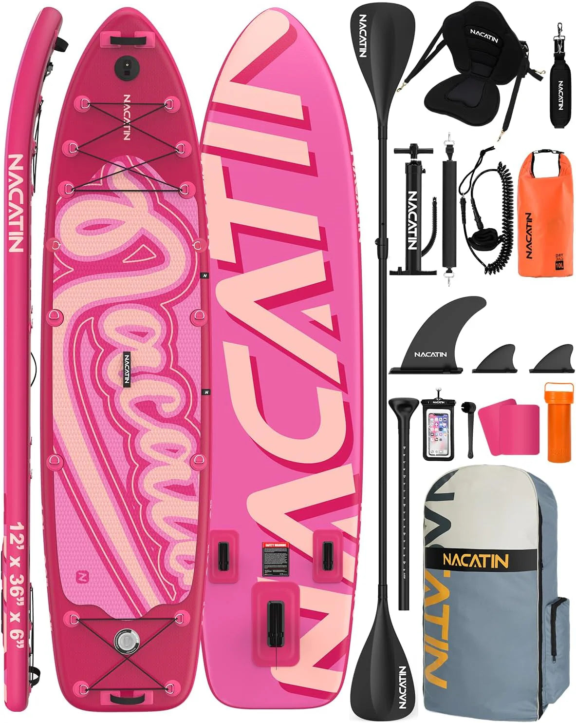 Peddelboards voor het gezin, 12 'opblaasbaar stand-up paddleboard met kajakombouwkit, complete SUP-set paddleboards voor volwassenen, met enkel/dubbele peddel, kajakstoel en meer accessoires