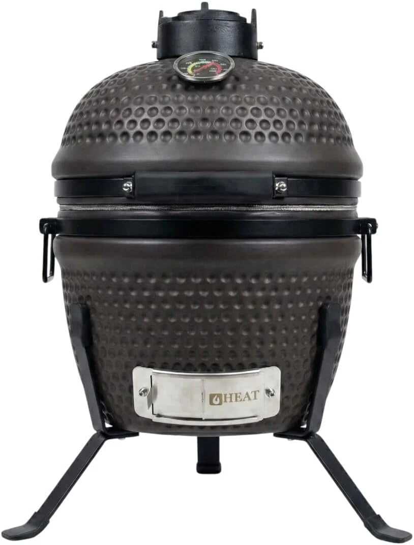 HEAT Premium Kamado Grill Fyregg, keramische grill, zwart, incl. beweegbaar onderstel, zijtafels en deflectorsteen, professionele houtskoolgrill en smoker (wit, 45,7 cm)(bruin/13 inch)