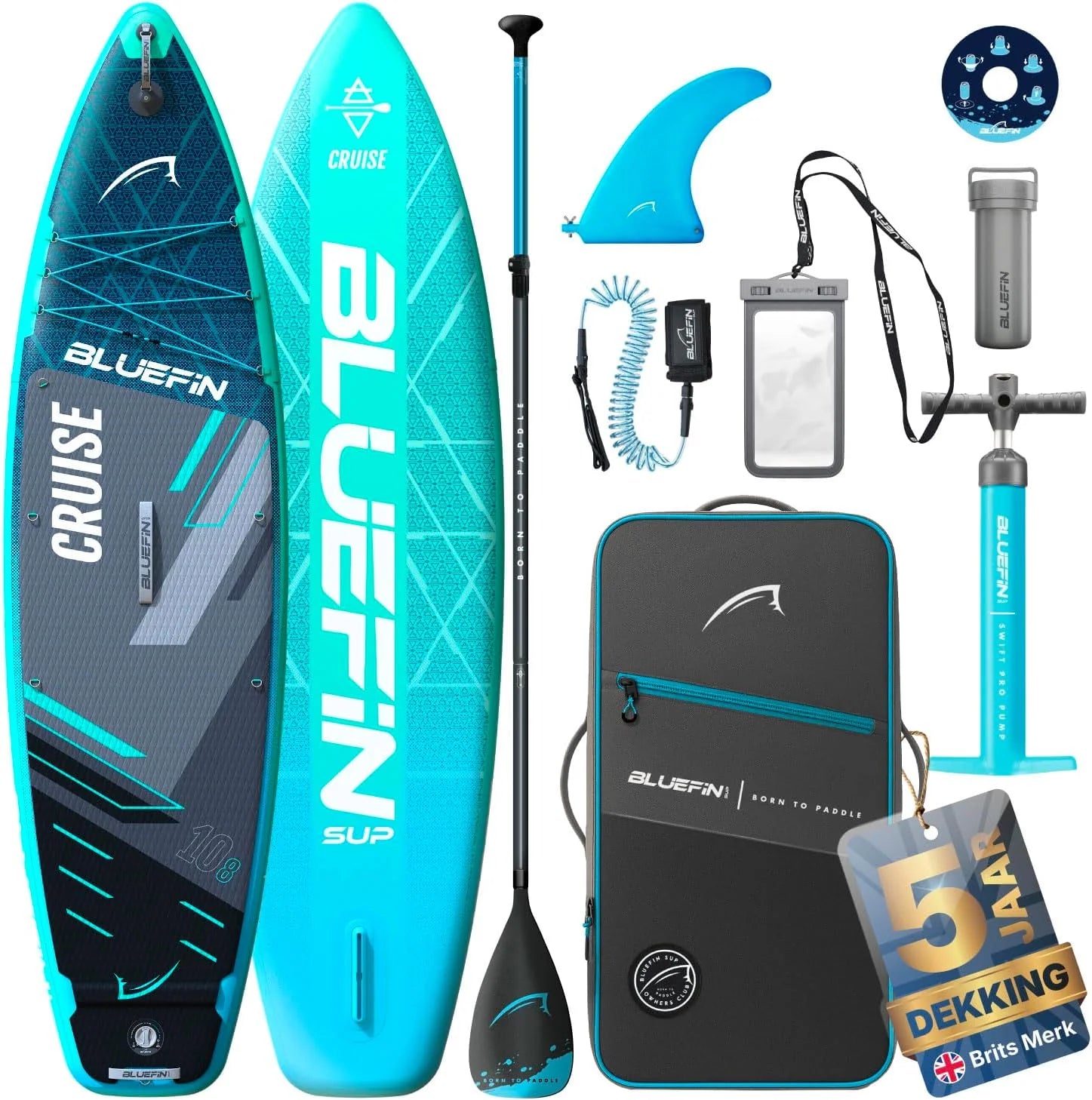 Bluefin Cruise 10'8 opblaasbaar paddleboard | Premium SUP-pakket en accessoires | antislip dekpad en lichtgewicht | 6' dik allround paddleboard | Perfect stand-up board voor volwassenen en(Blue Gecko)