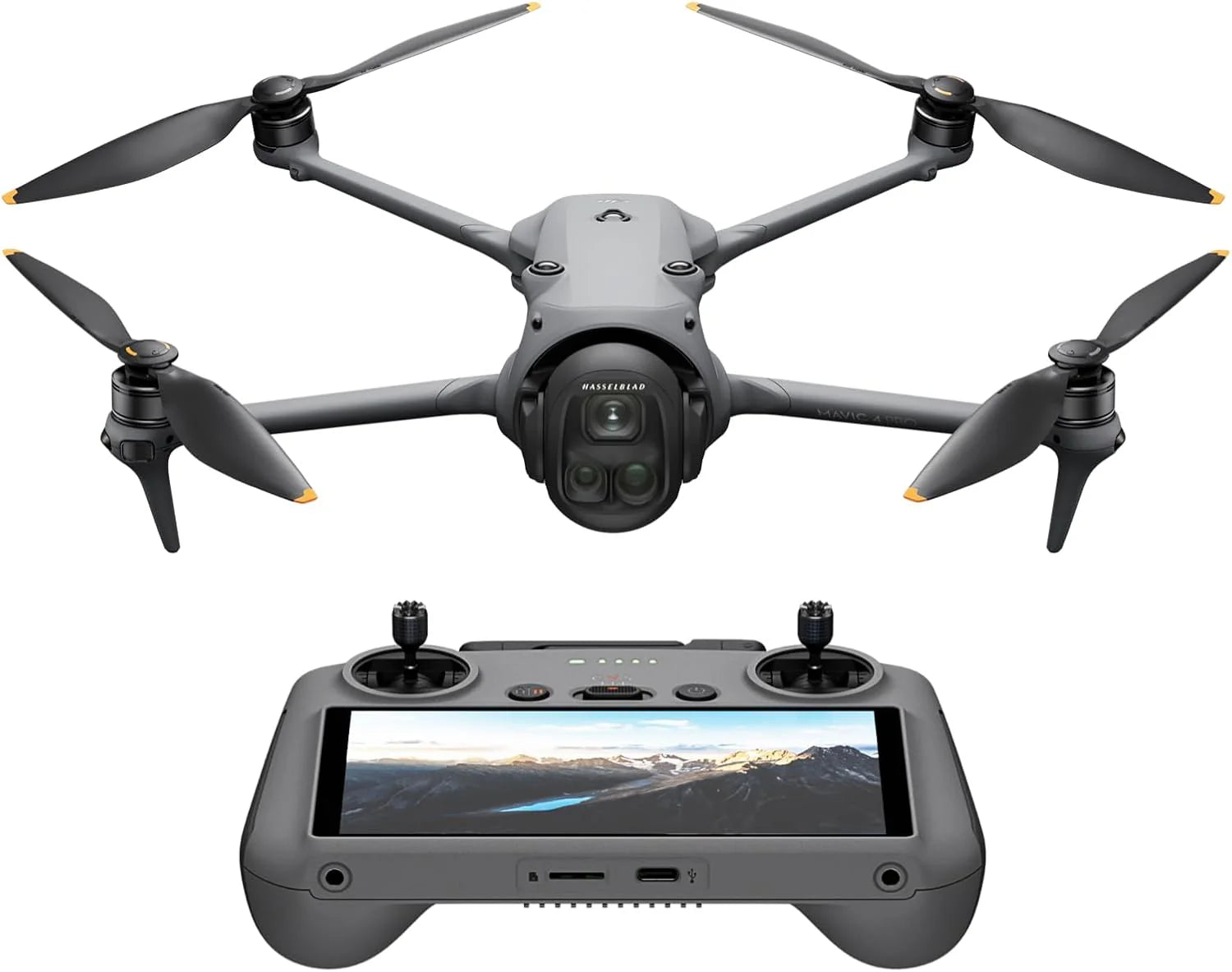 DJI Mavic 4 Pro 512 GB Creator Combo met DJI RC Pro 2, vlaggenschipdrone met drie camera's met 100MP 4/3 CMOS Hasselblad-camera, 51 min maximale vliegtijd, drie batterijen, oplaadhub en meer(DJI Mavic 4 Pro (DJI RC 2))