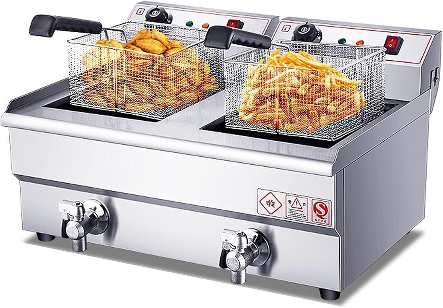 Commerciële elektrische frituurpan voor op het aanrecht, roestvrij staal, met afvoer, temperatuurregeling en temperatuurbegrenzer, gemakkelijk schoon te maken, 10 liter(26L)