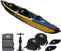 Aqua Marina Tomahawk AIR-K Hoge druk Drop-Stitch Premium Opblaasbare Kajak voor 2 Personen, 440 cm Lengte, Marine/Geel