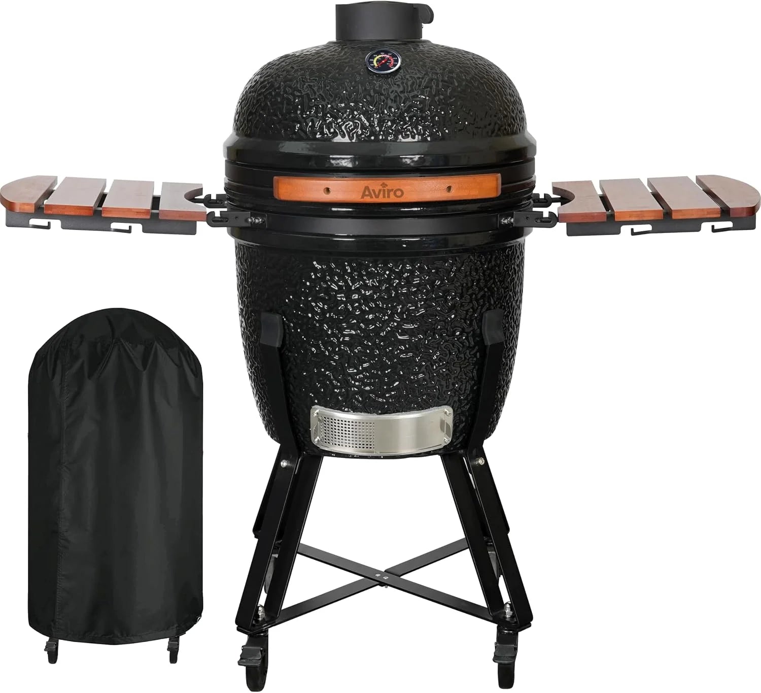 Aviro Kamado BBQ Egg XL - 21,6 Inch - Inclusief Hoes - Tot 10 Personen - Houtskoolbarbecue - Ø 46 CM - Zwart