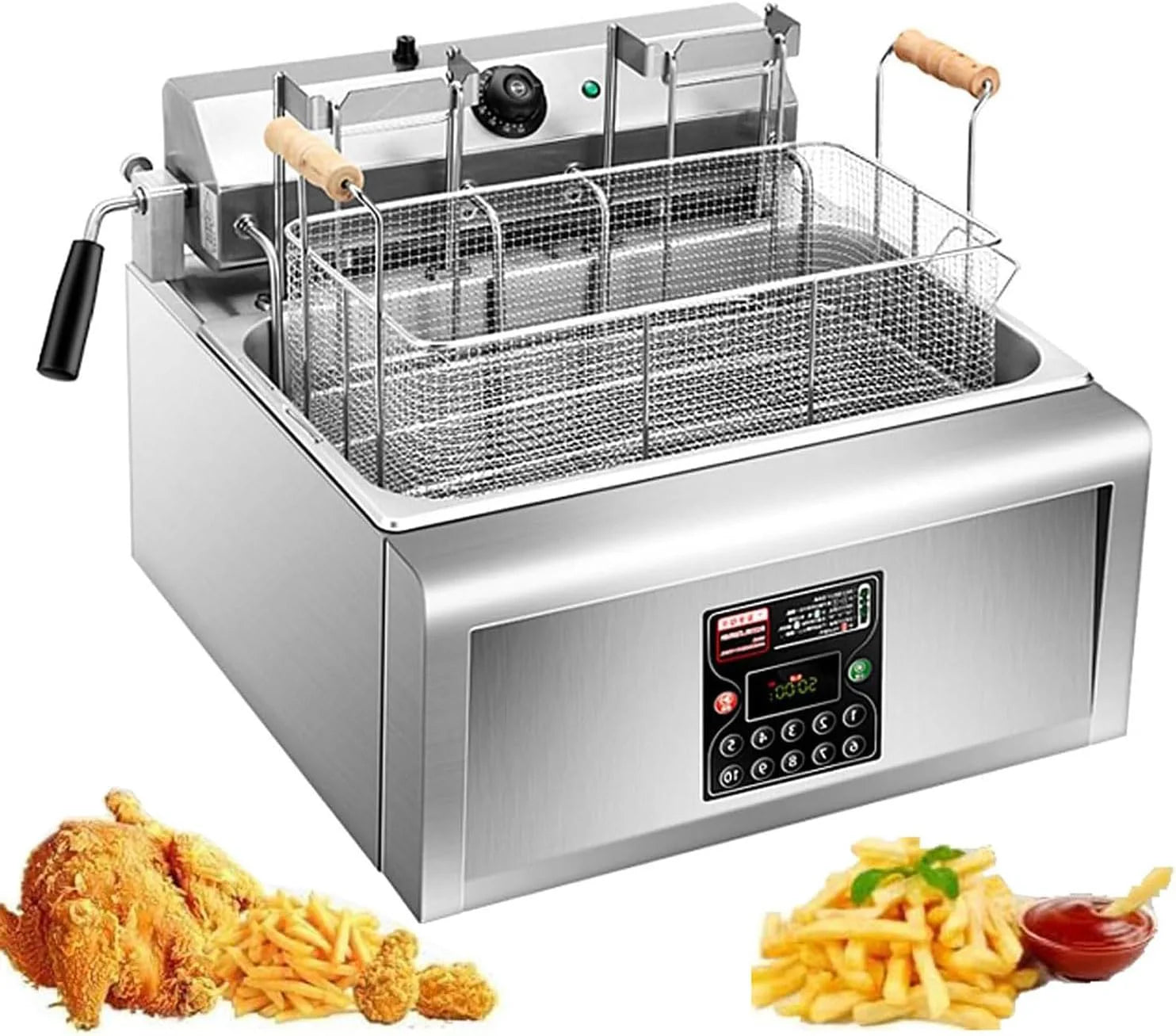 16L elektrische frituurpan met automatische liftfunctie, 5600W professionele frituurpan, roestvrijstalen frituurmachine