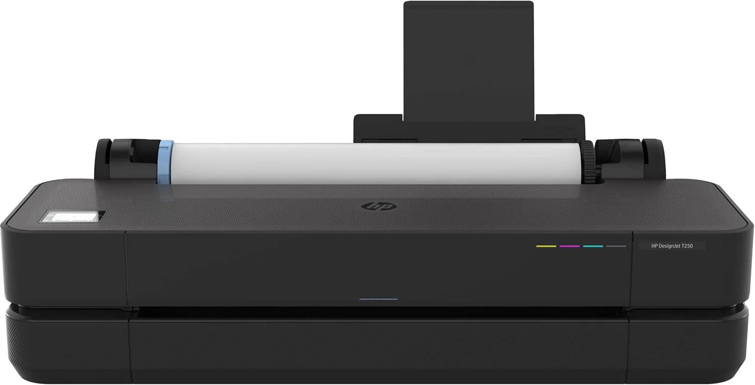 HP DesignJet T250 24 inch (61 cm 5HB06D), grootformaatprinter, plotter, standaard A4-A1, 76 A1-prints/uur, wifi, Ethernet, USB, 2400 x 1200 dpi, gerecycled metaal, HP Click, zwart