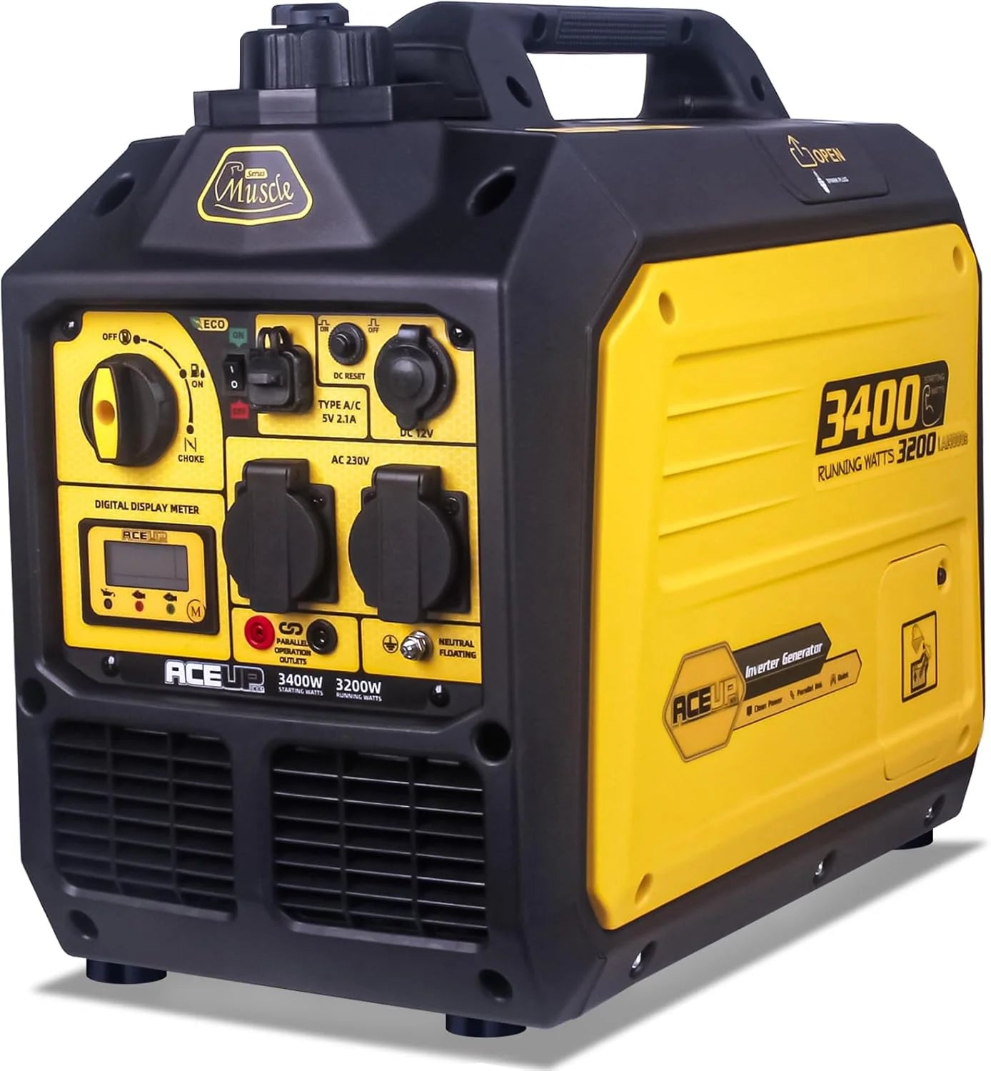 Aceup Energy 3400 W inverter-stroomgenerator, benzine, stroomgenerator, noodstroomaggregaat, 4-takt motor voor camping