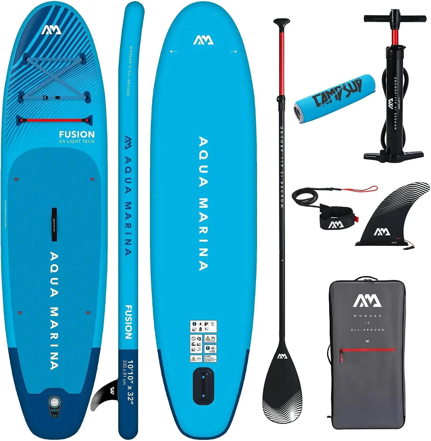 Aqua Marina Fusion 10'10" - Opblaasbaar SUP-board allround voor beginners - Stand Up Paddle Board Complete Set - Limited Edition blauw(Fusion 10'10" + CampSup Paddle Floater)