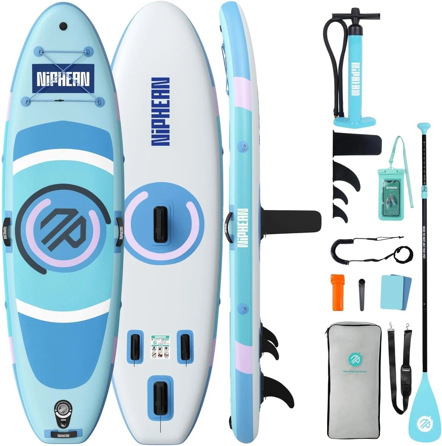 Niphean Opblaasbaar paddleboard met uitgebalanceerde vleugel en duurzame accessoires, stabiele 3,3 m opblaasbare paddleboards voor volwassenen en jongeren van alle vaardigheidsniveaus(Sky Melodie)