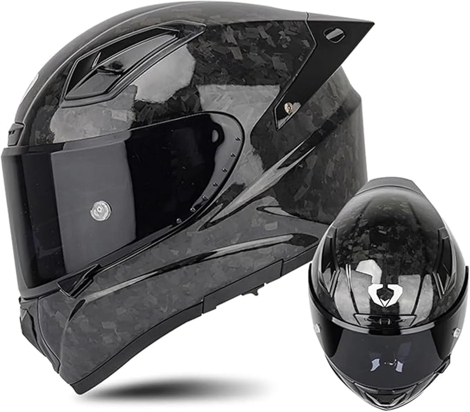 Carbon Fiber Motorcycle Full Face Racing Helmet, ECE Approved With Electroplate Large Spoiler, With Space For Bluetooth Headset, Large Wide Angle Design(4,XXL=63~64CM)(L=59~60CM/1)