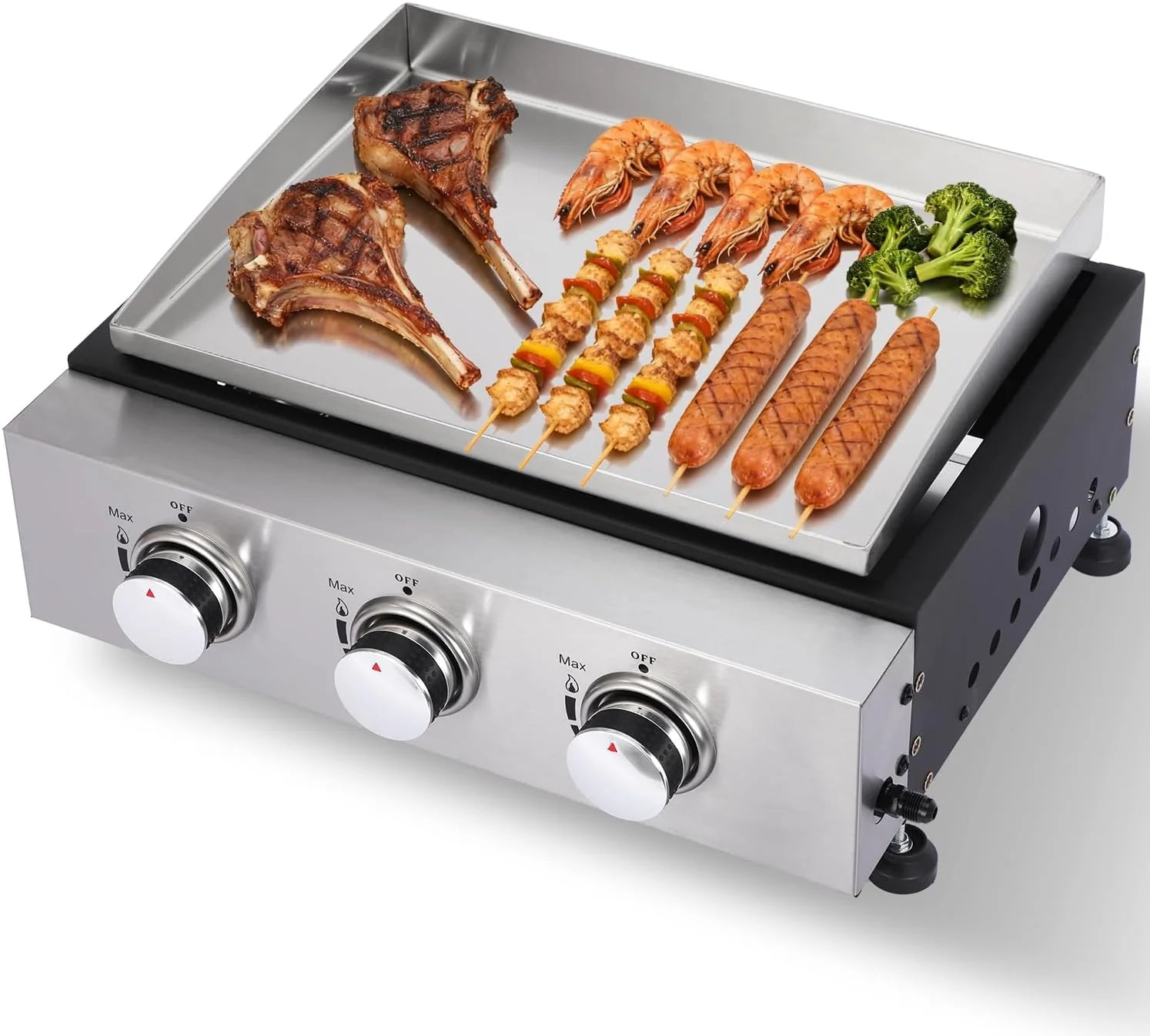 Draagbare tafelgrill met roestvrijstalen bakplaat, inclusief stofkap en regelaar, perfect voor kamperen en bumperkleven (3-branders)(3-Burner)