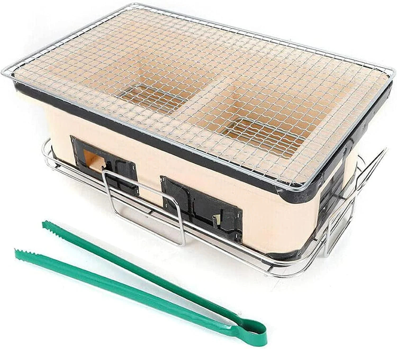 Houtskoolgrill - rechthoekige Japanse keramische grill voor het koken op tafel, draagbaar fornuis voor kamperen en binnen- en buitengebruik