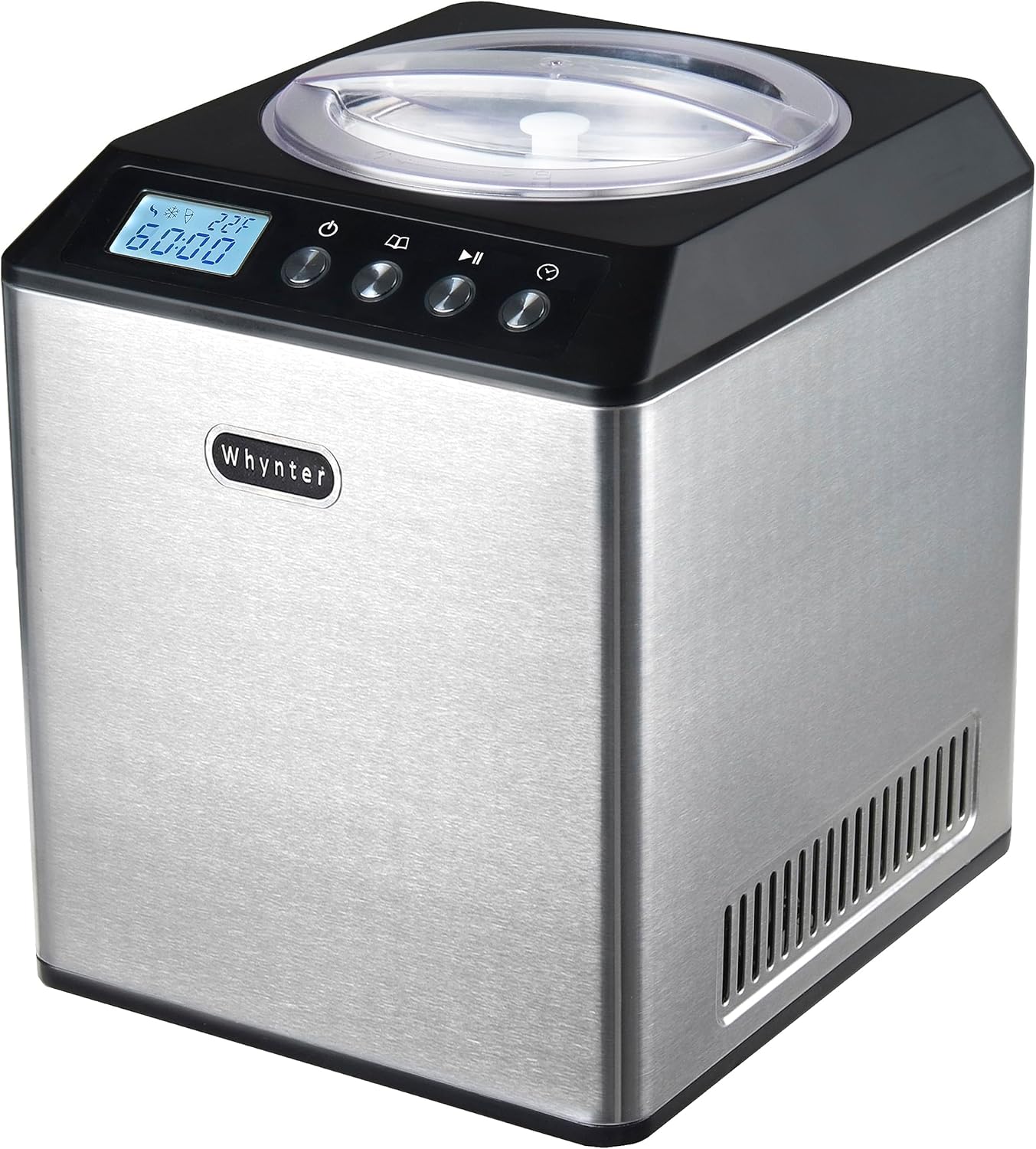 Whynter ICM-201SB ICM-201SB Verticale ijsmachine met automatische compressor, capaciteit van 2,1 liter, met kom, zwart, roestvrij staal, metallic