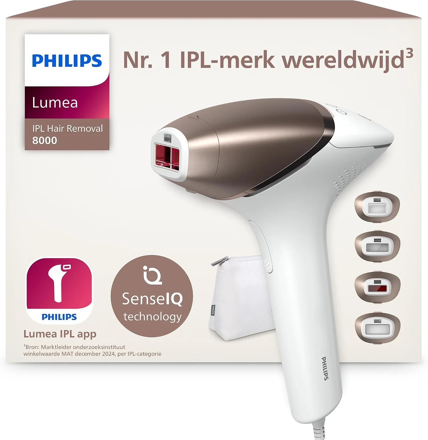 Philips Lumea IPL-ontharingapparaat 8000-serie - ontharingsapparaat met SenseIQ-technologie, 4 opzetstukken lichaam, gezicht, bikinilijn en oksels, voor gebruik met snoer (model BRI948/00)
