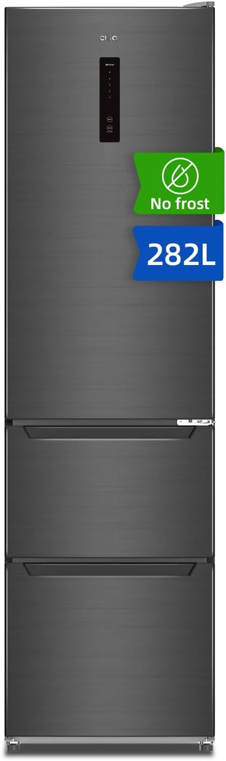 CHiQ 282L Koel-vriescombinatie vrijstaande koelkast, 282L (197 + 85L) vorstbescherming, dubbel omvormersysteem, No Frost, Multi-Airflow, intelligente touch, elektronische compressor